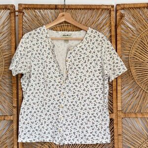 Vintage Eddie Bauer White Floral Button Down Shirt Cottagecore 90’s butter mom